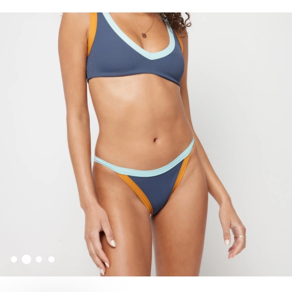 L*Space Ribbed Vacay Bikini Bottom in Slate Pool Inka Gold